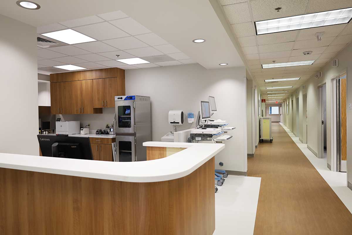 An interior shot of the nurse station at the Duke Cancer Institute - Outpatient Oncology